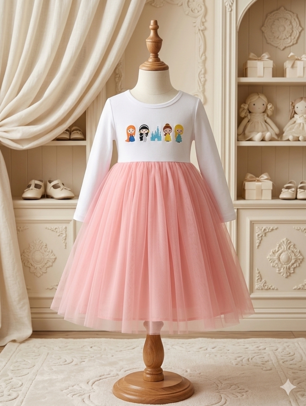 Abby & Evie Pink Princess Tulle Dress Long Sleeve 2T